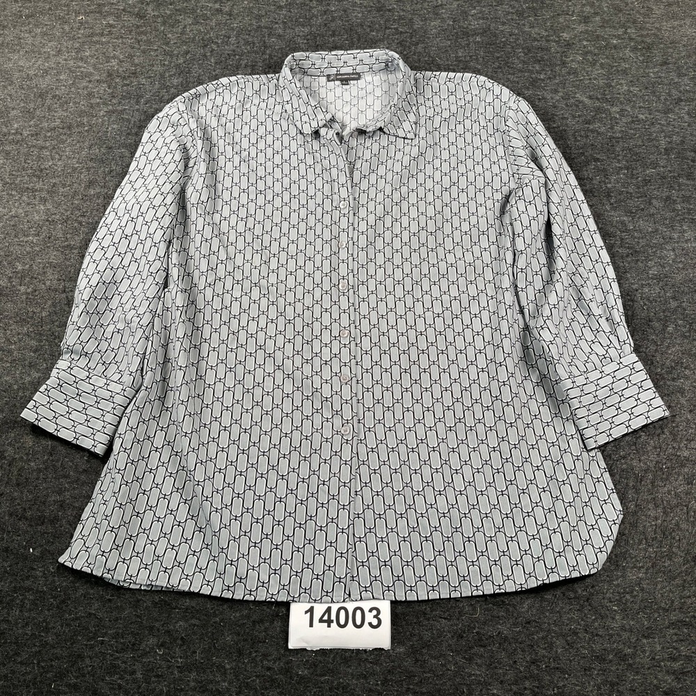 Adrianna Papell Shirt Womens Large White Black Chain Link Geometric Button Up